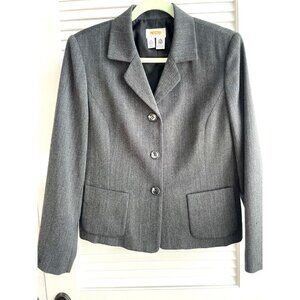 Talbots Womens Grey Notch Collar 100% Wool Formal Business Career Blazer Size 10
